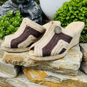 Anthropologie M&P Woven Two Tone Raffia Wedge Sandals